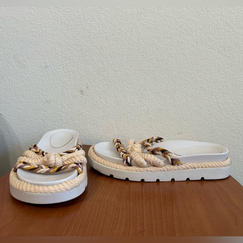 SCHUTZ Mel Braided Strappy Slides Multi Neutral Women's Size 7.5 Slip On Leather